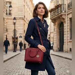 Michael Kors Berry Leather Satchel with Gold-Tone MK Charm